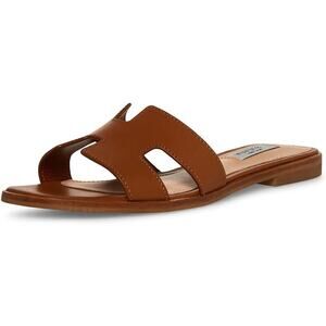 Brown Leather Slide Sandals